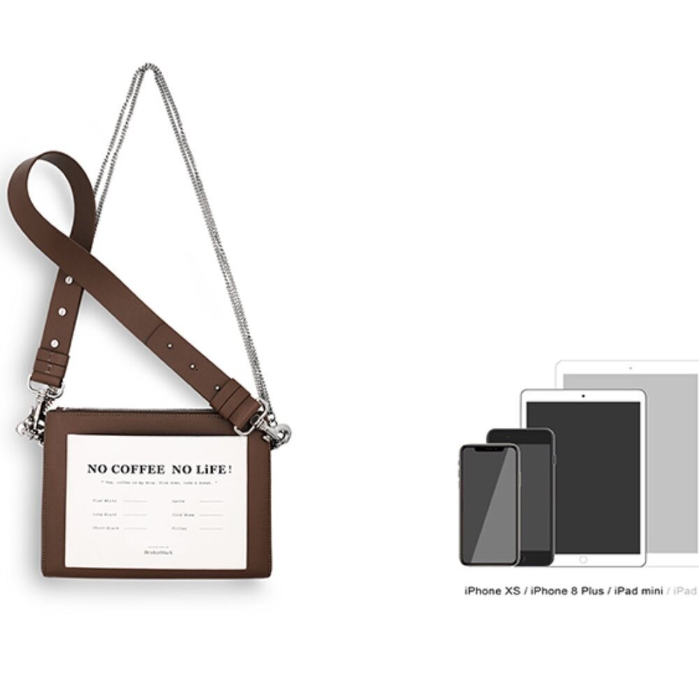 Briskerblack Slogan Crossbody Bag – "No Coffee No Life" Leather Shoulder Bag - Picture 4 of 16
